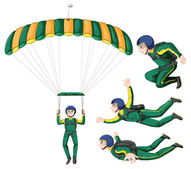 Set of skydiving carteeon character