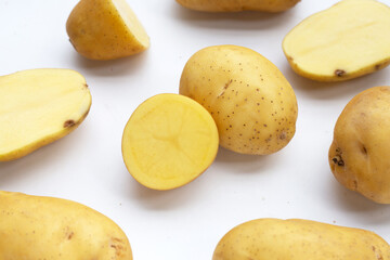 Raw potatoes isolated on white background