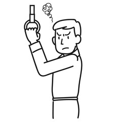 つり革につかまってこちらを睨む男性の上半身