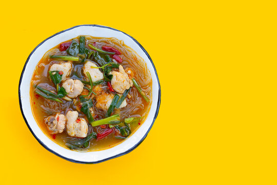 Spicy chicken soup with vermicelli or glass noodle