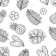 seamless pattern of summer leaf and fruit with hand drawing style