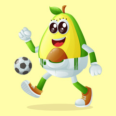Cute avocado character playing soccer