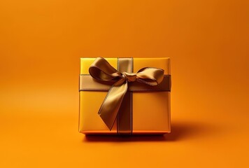 yellow gift wrapped in golden ribbon, generative ai
