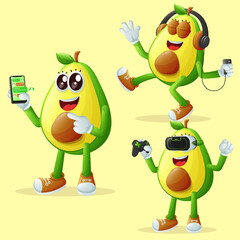 Cute avocado characters and technology