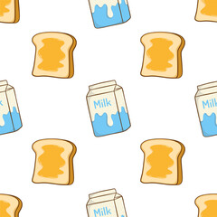 butter bread and milk in seamless pattern