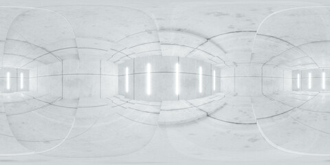 a neon lit industrial room 360 degree full panorama environment map 3d render illustration