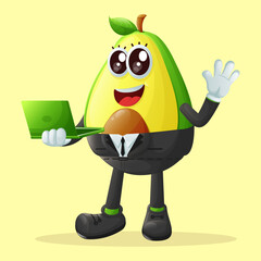 Cute avocado character typing on a computer