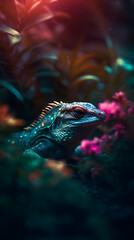 Obraz premium Exotic colourful animals in magical exotic tropical garden