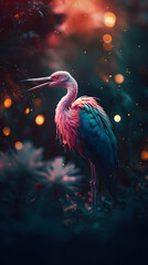 Exotic colourful animals in magical exotic tropical garden