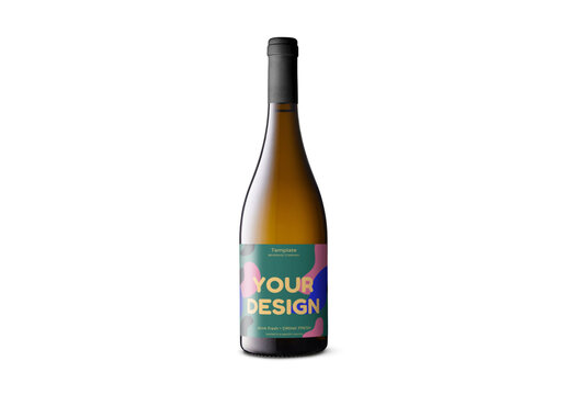 Mockup of customizable cork top wine bottle and label available against customizable color background