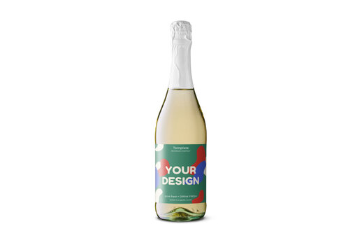 Mockup of customizable champagne or sparkling wine bottle and label available against customizable color background