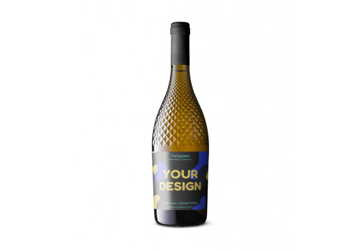 Mockup of customizable champagne or sparkling wine dimpled bottle and label available against customizable color background