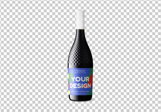 Mockup of customizable champagne or sparkling wine dimpled bottle and label available against customizable color background