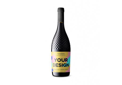 Mockup of customizable champagne or sparkling wine dimpled bottle and label available against customizable color background