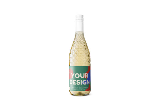Mockup of customizable champagne or sparkling wine dimpled bottle and label available against customizable color background