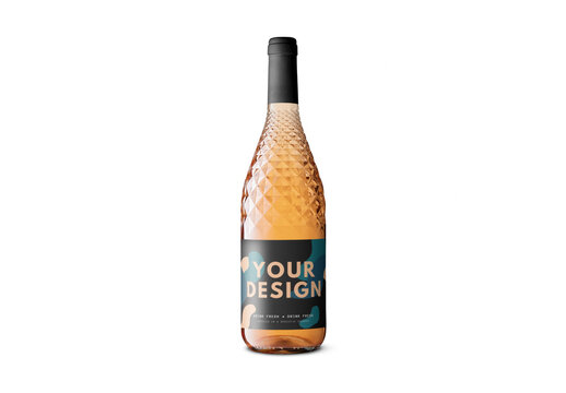 Mockup of customizable champagne or sparkling wine dimpled bottle and label available against customizable color background