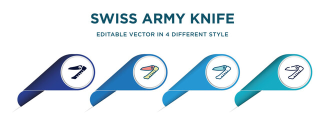 swiss army knife icon in 4 different styles such as filled, color, glyph, colorful, lineal color. set of vector for web, mobile, ui