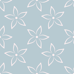 Delicate seamless pattern with flowers. Vector illustration. Plant buds with curved petals. Floral blue background.