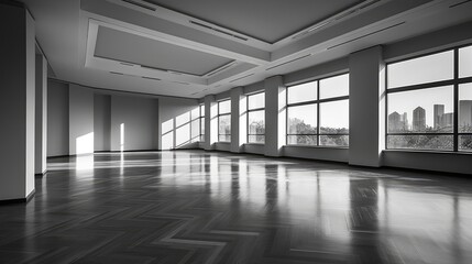 Empty office open space. Generative AI