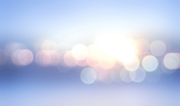 Flares motion light blue winter outside banner. Bokeh lights snowy outdoor illustration. Blur effect.