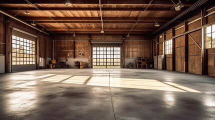 Open spacious empty garage photorealistic. Generative Ai
