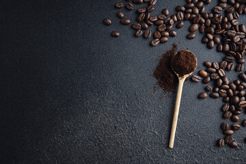 Coffee beans on wooden old background