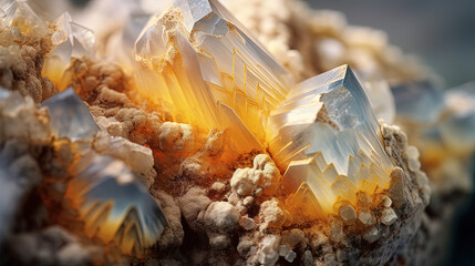 Macro photography of Barite crystal. Uncut rare gemstone in nature. Generative AI