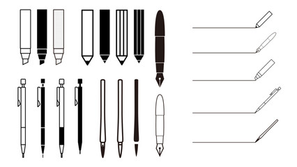 Paint and writing tools collection, vector art set