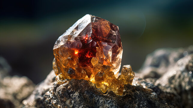 Bytownite rare mineral. Raw uncut gemstone. Macro photography. Generative AI