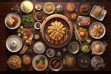 Fototapeta premium Chinese Dim Sum Meal Background Image
