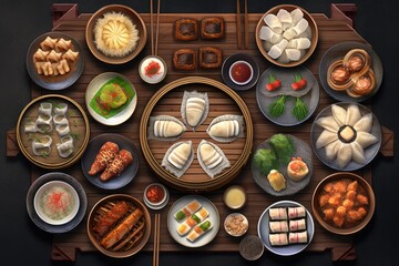 Fototapeta premium Chinese Dim Sum Meal Background Image