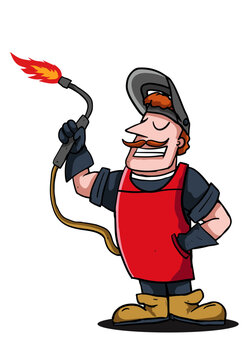 mechanic man holding fire gun, weld illustration