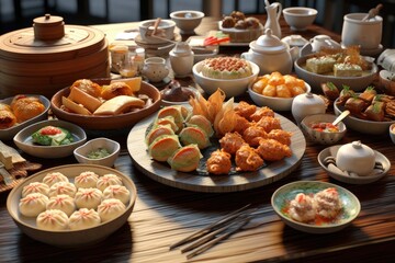Fototapeta premium Chinese Dim Sum Meal Background Image