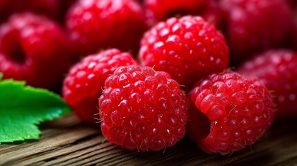 Generative AI. Raspberries. Jars of raspberry jelly and jam are on a wooden table. Near fresh raspberries.