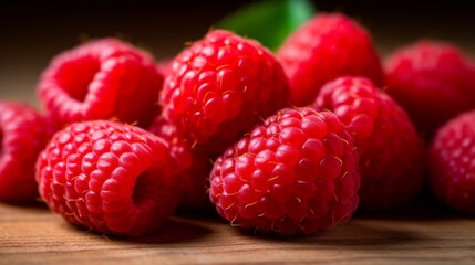 Generative AI. Raspberries. Jars of raspberry jelly and jam are on a wooden table. Near fresh raspberries.