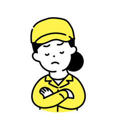 かわいい人物のイラストシリーズ _ 作業員の女性 _ 考える