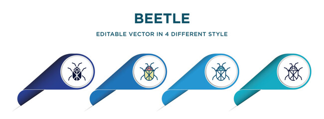 beetle icon in 4 different styles such as filled, color, glyph, colorful, lineal color. set of vector for web, mobile, ui