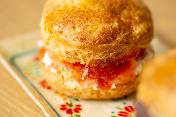 Strawberry jam scones on a plate