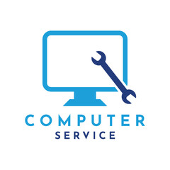 Service computer logo design template, creative modern retail computer