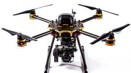 Multicopter closeup on studio background. Drone with professional camera. Octocopter for filming. Generative Ai