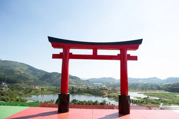 Gordijnen  Japanese traditional Torii gate red color © mnimage