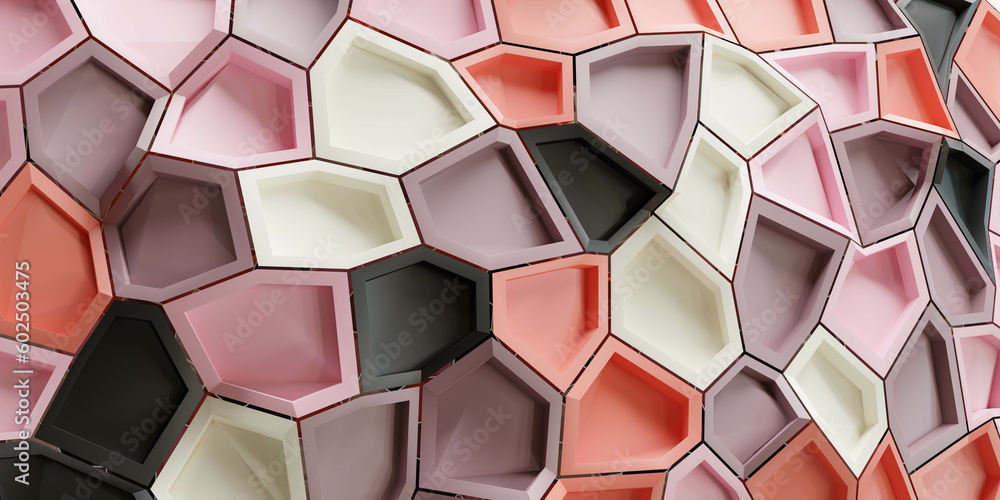 Poster a textured wall made up of hexagonal shapes in close-up 3d render illustration
