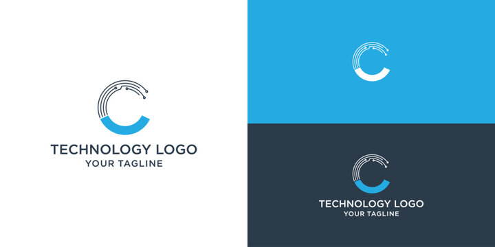 Letter C Molecule Logo, Bio tech Connect Dots Science Technology Logo Design Vector