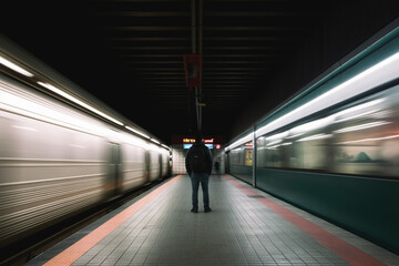 Obraz premium People at rush hour, walking commuting city concept. Generative ai.