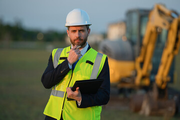 image of supervisor man. supervisor man at construction site. supervisor man outdoor.