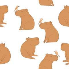 capybara seamless pattern hand drawn in doodle style. Suitable for fabric and textile, wallpaper, wrapping paper, background.
