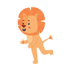 Funny Lion Character with Mane Running Ahead Vector Illustration