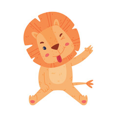 Funny Lion Character with Mane Winking and Sticking Out Tongue Vector Illustration