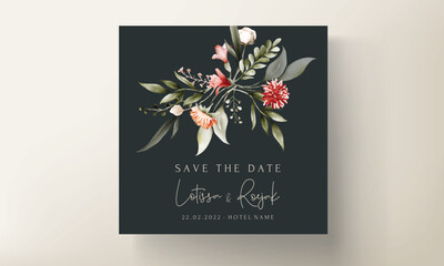 Bohemian floral watercolor wedding invitation card template