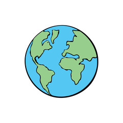 Fototapeta premium Vector color Earth icon. Minimalist simplified World Symbol, clip art, logo in doodle flat style. Theme of geography, peace, ecology, Social Media, cosmos
